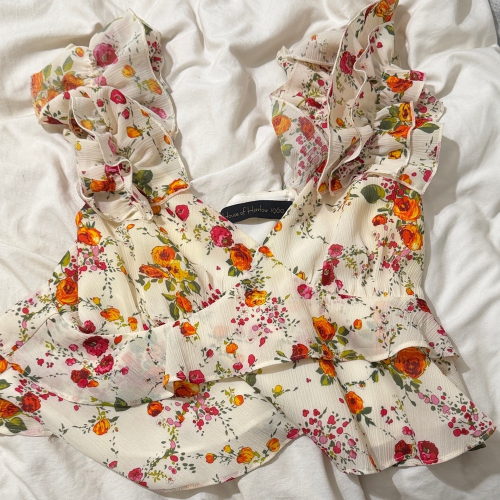 House of Harlow 1960 XS Floral Ruffle Blouse
